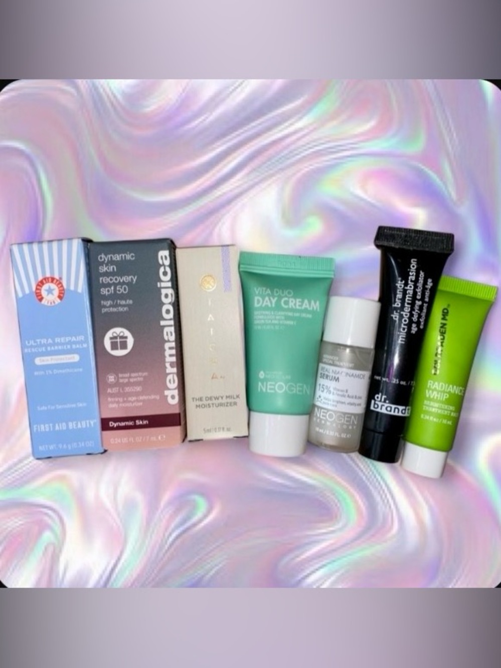 7pc Luxury Skincare Sample Lot ~ Dermalogica, Tatcha, Neogen, Dr. Brandt & More